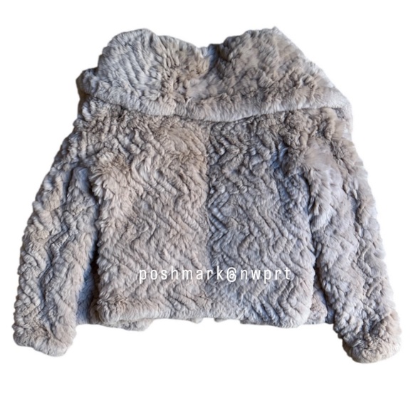 JOIE 🐰 Sela Rabbit Fur Jacket Coat Sweater Scarf Mushroom Beige XS - Picture 8 of 15